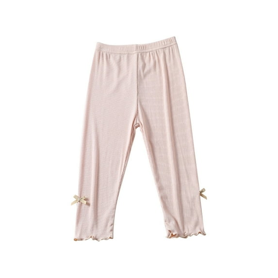 Coerni Casual Pants Toddler Baby Girls Summer Solid Thin Seven Pants Cotton Bowknot Bottoming Pants Classic Casual Trousers
