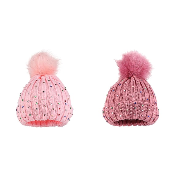 Coerni Children Baby Knitting Wool Hemming Hat Keep Warm Winter Hiarball Rhinestone Cap Baseball Cap Boys Youth