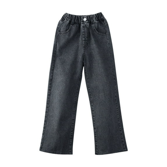 Coerni Children Kids Girls Fashion Jeans Classic Elastic Waist Denim Pants with Pockets Wide Leg Pants Causal Trousers