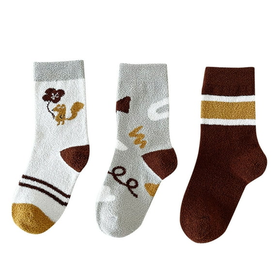 Coerni Children Stockings In Autumn and Winter Fashionable and Simple Coffee Colored Animal Cartoon Thickened Warm and Comfortable Socks Womens Flannel Socks