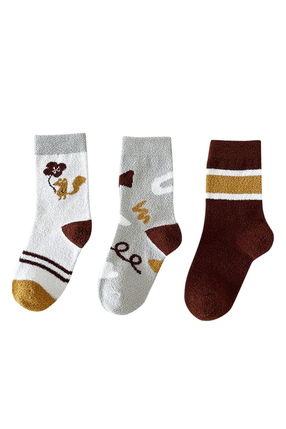 Coerni Children Stockings In Autumn and Winter Fashionable and Simple Coffee Colored Animal Cartoon Thickened Warm and Comfortable Socks Womens Flannel Socks