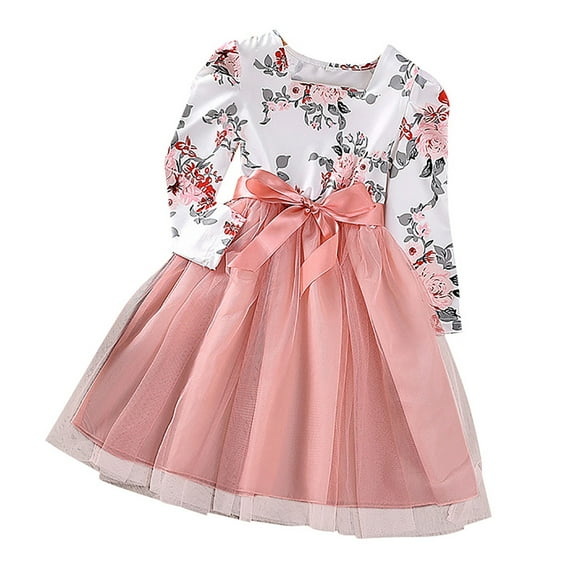 Coerni Children's Autumn Style Children's Dress Printed Long Sleeved Patchwork Mesh Princess Dress Girl's Dress Father Daughter Dresses for Girls