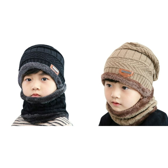 Coerni Contrast Colors Knitted Warm Winter Hats for Kid Hat Scarf Two Piece Set Kids Northwestern Hat