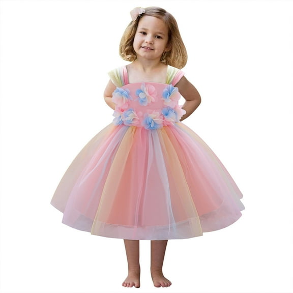 Coerni Flower Girl Dress | Toddler Baby Girl Rainbow Tulle Wedding Birthday Parties Fancy Princess Dresses Formal Pageant Gown