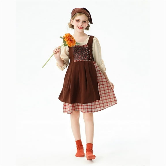 Coerni Girl European 𝐂ountryside Style Floral Dress 2 Piece Medieval Fashion 3/4 Sleeve Skit Halloween Cute Dresses