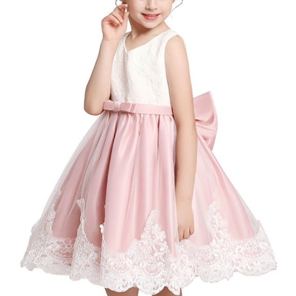 Coerni Girl Lace Wedding Dress for Kids Bridesmaid Sleeveless Embroidery Pageant Party Formal Tulle Bow Princess Gown