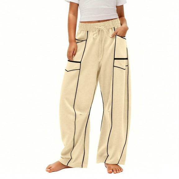 Coerni Girl's Barrel Sweatpant High Waisted Wide Leg Sweat Pant Drawstring Athletic Baggy Pant Y2K Palazzo Patchwork Trousers