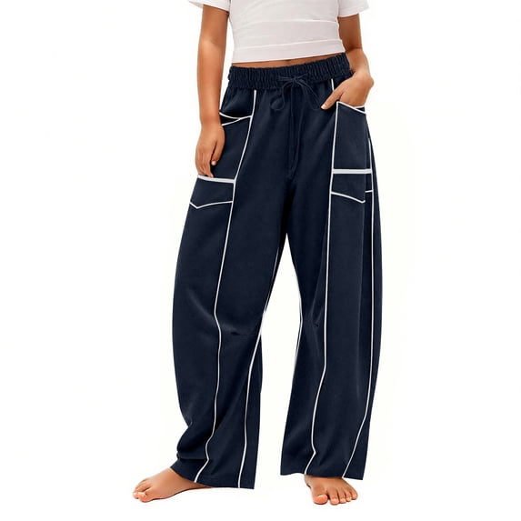 Coerni Girl's Barrel Sweatpant High Waisted Wide Leg Sweat Pant Drawstring Athletic Baggy Pant Y2K Palazzo Patchwork Trousers