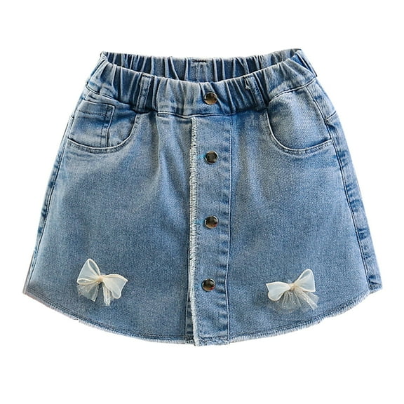 Coerni Girl's Button Skirt Pants Denim Shorts Kids High Waist A Line Clothes Summer Baggy Bow Bootcut Pull on Loose Leg Jeans