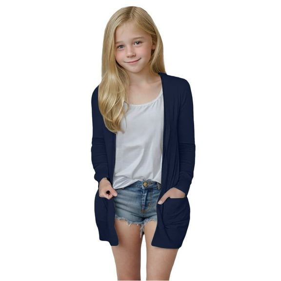 Coerni Girl's Casual Cardigan Lightweight Solid Fashion Open Front Tops Loose Fit Long Sleeve Shrugs Teen Oversized Sweaters