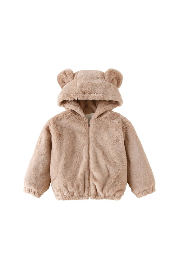 Coerni Girl's Kids Hooded Jackets Fleece Lined Sweatshirt Cute Bear Ears Fuzzy Hoodie Zip Up Teddy Coat Toddler Winter Jacket