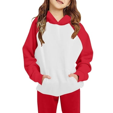 Coerni Girls 2 Piece Outfit Solid Cotton Pullover Hooded Sweatshirt and Sweatpants Clothing Sets Long Sleeve Tracksuits