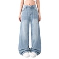 thumbnail image 1 of Coerni Girls Baggy Cargo Jeans Teen Y2K Wide Leg Elastic High Waist Denim Pants Trendy Distressed Long Trousers Preppy Clothes, 1 of 3