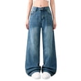 thumbnail image 1 of Coerni Girls Baggy Cargo Jeans Teen Y2K Wide Leg Elastic High Waist Denim Pants Trendy Distressed Long Trousers Preppy Clothes, 1 of 3