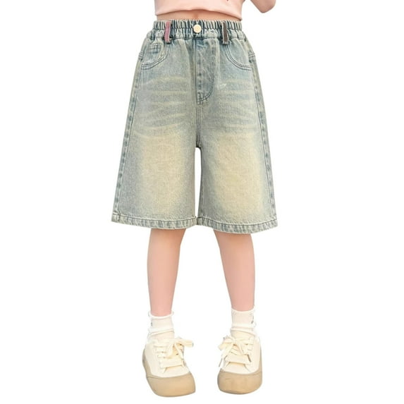 Coerni Girls Baggy Cargo Shorts Basic Jeans Kids Summer Cute Clothing Straight High Waist Clothes Loose Vintage Aesthetic Pants