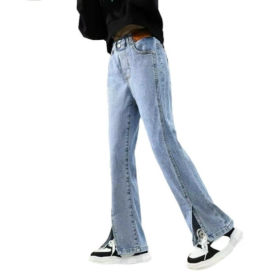 Coerni Girls' Basic Wash Bootcut Flared Jeans Ripped Skinny Denim Bell-Bottoms Elastic High Waist Denim Legging Pants 5-13 Years