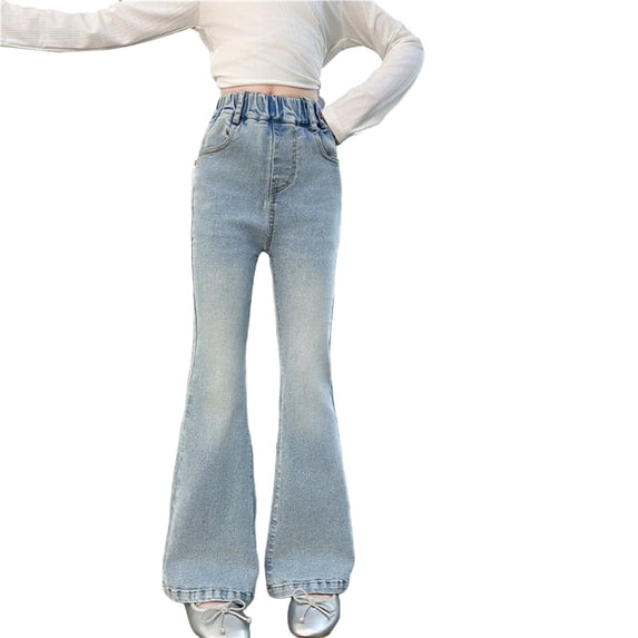 Coerni Girls' Basic Wash Bootcut Flared Jeans Skinny Denim Trousers Pull On Elastic High Waist Denim Legging Pants 5-13 Years