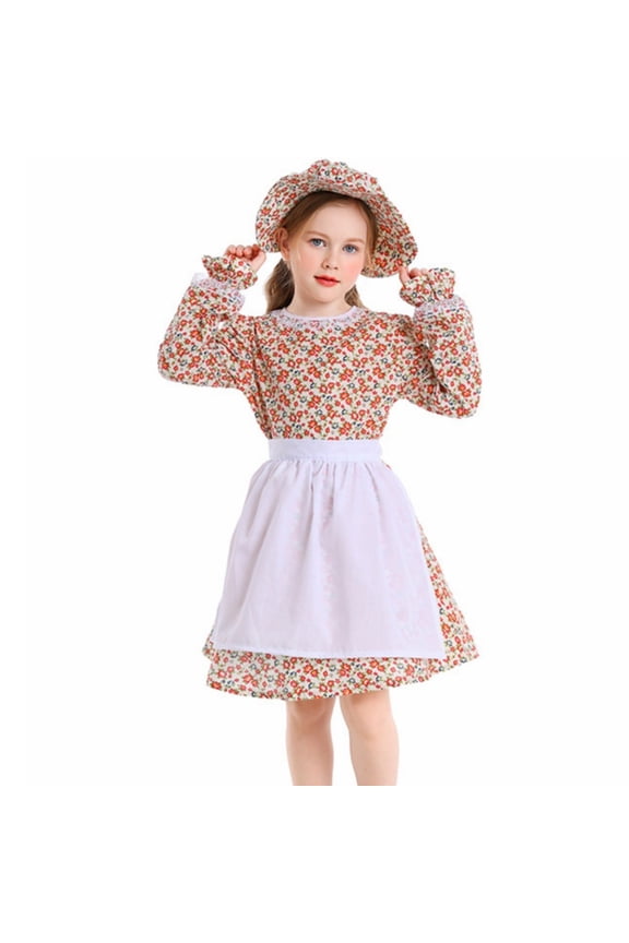 Coerni Girls Big Kids Fall Rustic Small Fresh Floral Long Sleeve Dresses Girls Lace Dress Ballgown for Wedding Party