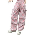 thumbnail image 1 of Coerni Girls Bow Print Cargo Pants Loose Long Drawstring Pants Y2K Streetwear Joggers Girls Oversized Trousers Trendy Clothes, 1 of 6
