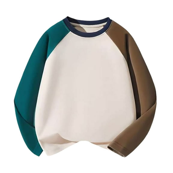 Coerni Girls Boys Color Block Hoodie Long Sleeved Solid Cotton T-shirt Top Basic Loose Drop Shoulder Sweatshirt Fall Warm Blouse