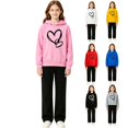 thumbnail image 1 of Coerni Girls Boys Graphic 2 Piece Outfits Heart Print Pullover Hoodie Sweatpants Fleece Sweatsuit Fall Winter Clothing Set Tracksuit, 1 of 6