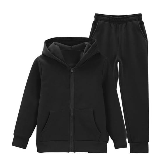 Coerni Girls Boys Hoodie Full Zipper Sweatshirt Kids 2 Piece Sweatsuit Solid Color Sweatpants with Pockets Fall Winter Clothes Set