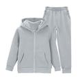 thumbnail image 1 of Coerni Girls Boys Hoodie Full Zipper Sweatshirt Kids 2 Piece Sweatsuit Solid Color Sweatpants with Pockets Fall Winter Clothes Set, 1 of 9