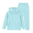thumbnail image 1 of Coerni Girls Boys Hoodie Full Zipper Sweatshirt Kids 2 Piece Sweatsuit Solid Color Sweatpants with Pockets Fall Winter Clothes Set, 1 of 9