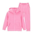 thumbnail image 1 of Coerni Girls Boys Hoodie Full Zipper Sweatshirt Kids 2 Piece Sweatsuit Solid Color Sweatpants with Pockets Fall Winter Clothes Set, 1 of 9