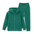 thumbnail image 1 of Coerni Girls Boys Hoodie Full Zipper Sweatshirt Kids 2 Piece Sweatsuit Solid Color Sweatpants with Pockets Fall Winter Clothes Set, 1 of 9