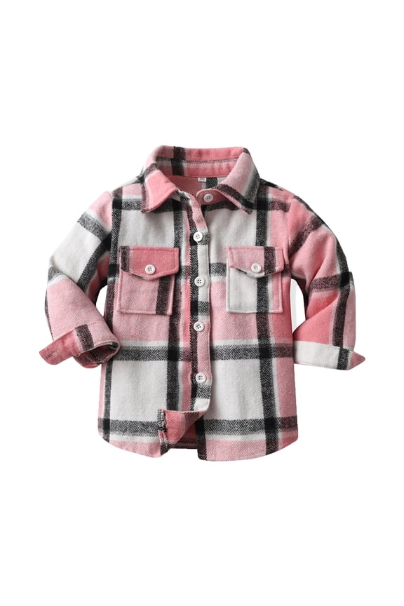 Coerni Girls Boys Middle Kids Autumn Plaid Brushed Single Long Sleeve Cardigan Lapel Jacket Padded Jacket Girls