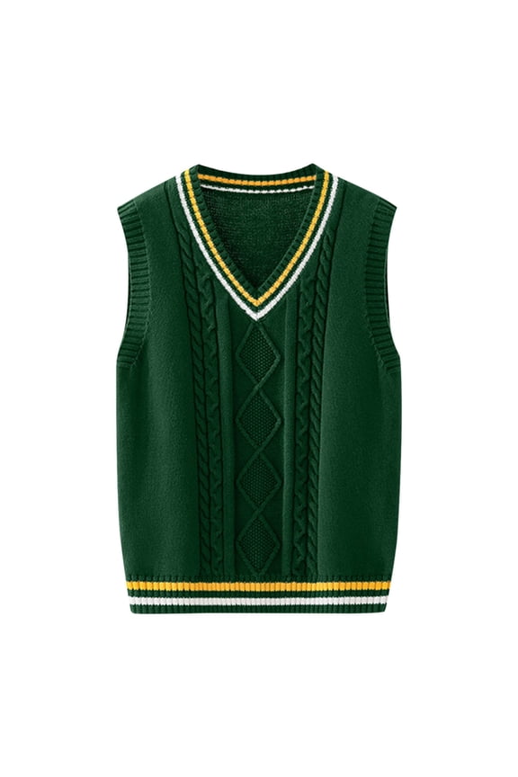 Coerni Girls Boys Preppy School Uniform Sweater Vest V Neck Knit Waistcoat Teen School Vest Warm Sleeveless Pullover Waistcoat