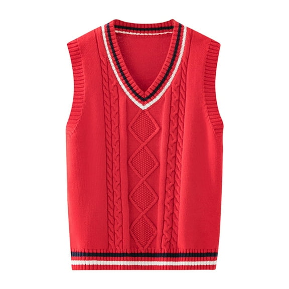 Coerni Girls Boys Preppy School Uniform Sweater Vest V Neck Knit Waistcoat Teen School Vest Warm Sleeveless Pullover Waistcoat