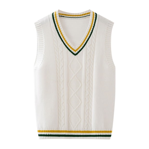 Coerni Girls Boys Preppy School Uniform Sweater Vest V Neck Knit Waistcoat Teen School Vest Warm Sleeveless Pullover Waistcoat