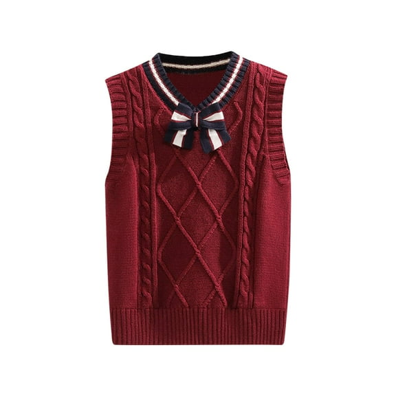 Coerni Girls Boys Preppy Sweater Vest V Neck Knitted Sweater Teen School Uniform Vest Warm Sleeveless Jacket Pullover Waistcoat