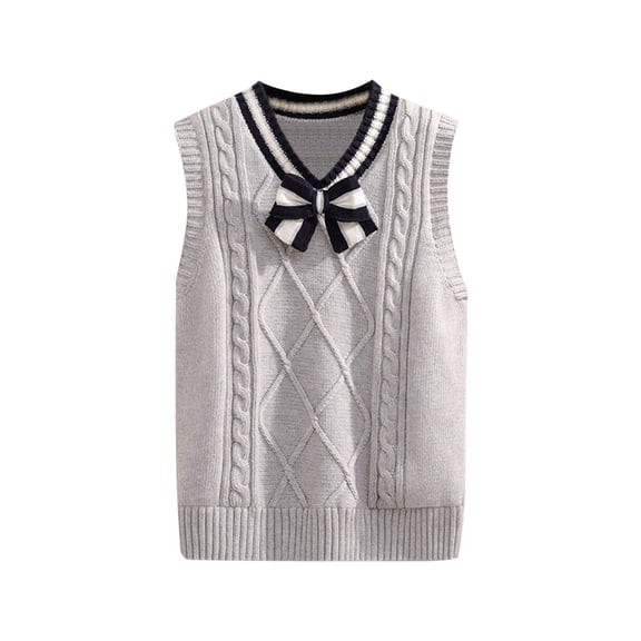 Coerni Girls Boys Preppy Sweater Vest V Neck Knitted Sweater Teen School Uniform Vest Warm Sleeveless Jacket Pullover Waistcoat