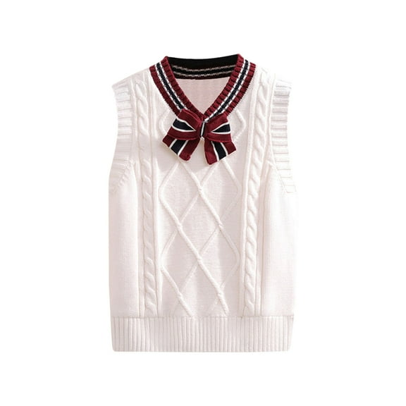 Coerni Girls Boys Preppy Sweater Vest V Neck Knitted Sweater Teen School Uniform Vest Warm Sleeveless Jacket Pullover Waistcoat