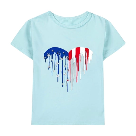 Coerni Girls Boys T Shirt Summer Boys Girls 4th Of July American Flag Patriotic Short Sleeve Shirt Casual T Shirt Tops