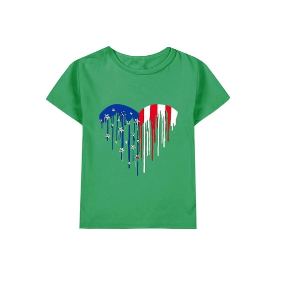 Coerni Girls Boys T Shirt Summer Boys Girls 4th Of July American Flag Patriotic Short Sleeve Shirt Casual T Shirt Tops