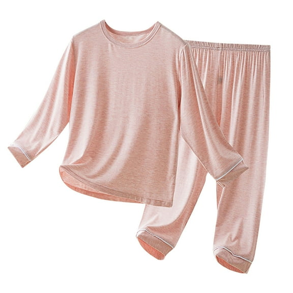Coerni Girls Boys Underwear Soft Comfy Pajamas Thermal Undershirt Kids 2 Piece Scoopy Neck Long Sleeve Pure Silk Solid Top Pjs