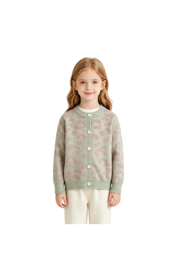 Coerni Girls Button Up Cardigan Sweaters Leopard Print Fashion Knit Tops Cute Crewneck Long Sleeve Trendy Spring Fall Outerwear