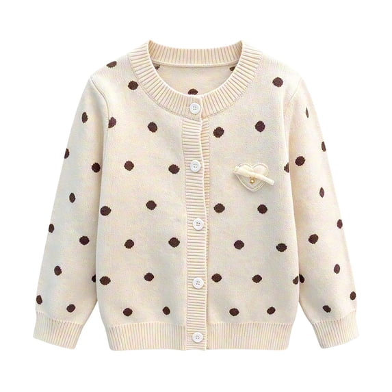 Coerni Girls Button Up Sweaters Polka Dot Crewneck Knit Outerwear Spring Fall Cute Preppy Cardigan Sweaters 1-12 Years