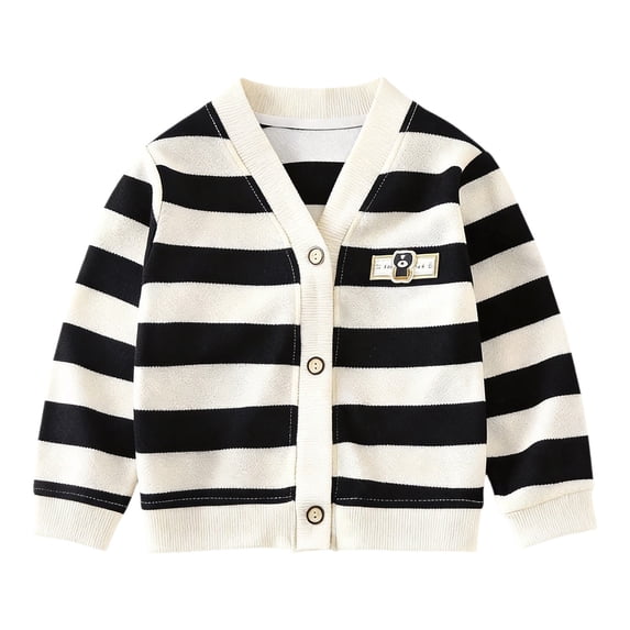Coerni Girls Button Up Sweaters Wide Striped V-Neck Knit Cardigan Cute Casual Kids Preppy Sweaters Outerwewar Spring Fall Clothes