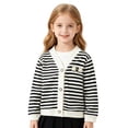 thumbnail image 1 of Coerni Girls Button Up Sweaters Wide Striped V-Neck Knit Cardigan Cute Casual Kids Preppy Sweaters Outerwewar Spring Fall Clothes, 1 of 6