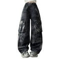 thumbnail image 1 of Coerni Girls Cargo Pants Baggy Y2k Trousers Jeans Kid Wide Leg Streetwear with Multi Pockets Hiphop Washed Waist Vintage Denim Pants, 1 of 7