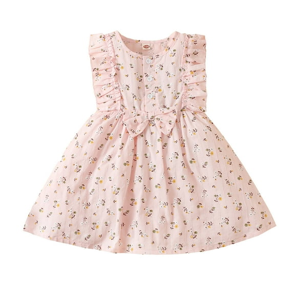 Coerni Girls' Casual Dresses, Baby Bowknot Printed Summer Dress Toddler Girls Sleeveless Ruffles Floral Beach Sundress