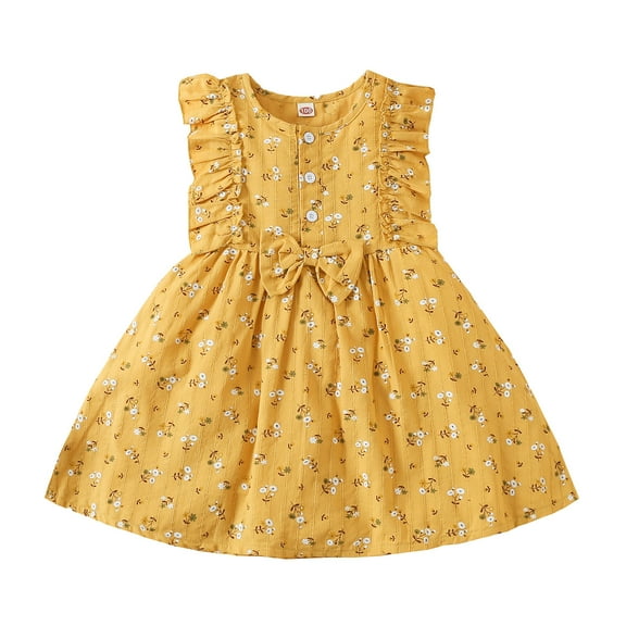 Coerni Girls' Casual Dresses, Baby Bowknot Printed Summer Dress Toddler Girls Sleeveless Ruffles Floral Beach Sundress