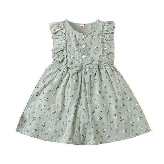 Coerni Girls' Casual Dresses, Baby Bowknot Printed Summer Dress Toddler Girls Sleeveless Ruffles Floral Beach Sundress
