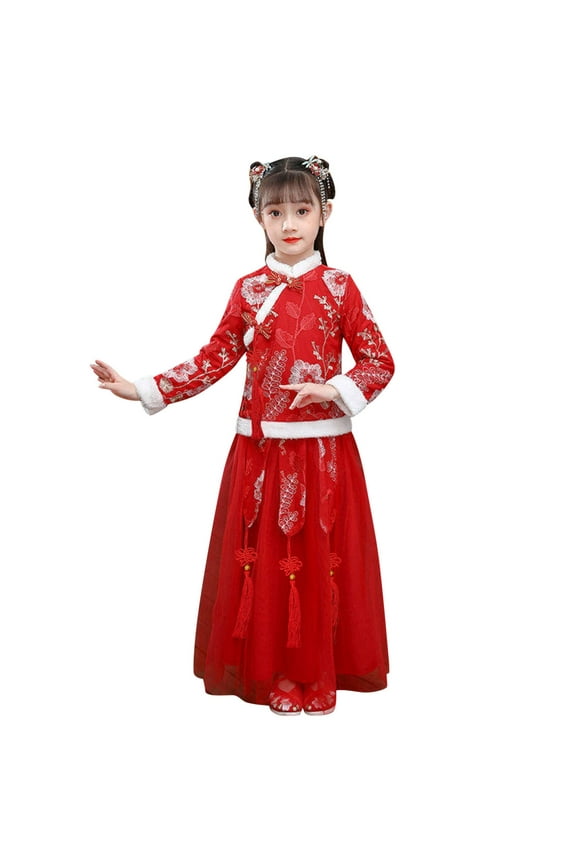 Coerni Girls Chinese Hanfu Dress, Chinese Traditional Dress, 2pcs Performance Costume for Girls, Chinese New Year Dress