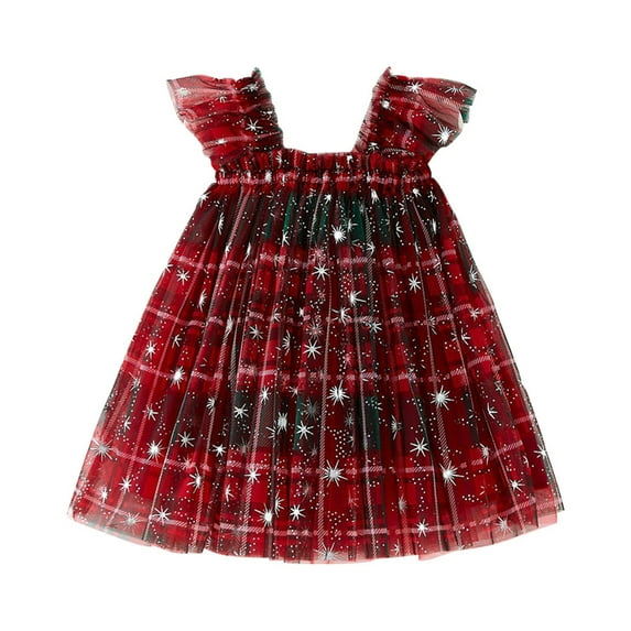 Coerni Girls Christmas Plaid Tulle Tutu Dress Toddler Kids Girl Sleeveless Layered Dress Cute Girl Mini Birthday Dress